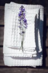 White Linen Waffle Towel Set Soft Stonewashed Cotton Blend - thumbnail 1