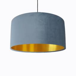 Light Dusky Blue Velvet Lampshade With Gold Lining - thumbnail 1