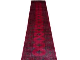 2.6x10 Magenta Color 3 Ply Handmade Bokhara Runner Rug - Hallway Stairs Carpet, Extra Thick Pile - thumbnail 1