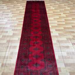 2.6x10 Magenta Color 3 Ply Handmade Bokhara Runner Rug - Hallway Stairs Carpet, Extra Thick Pile - thumbnail 3