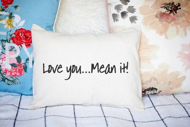 Personalized Pillow, Cotton Gift, 2nd Anniversary, Mother's Day, Own Phrase Design, Engagement Love You Mean It, Custom Pillow - image 1