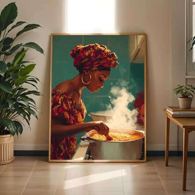 African Woman Cooking Jollof Art Print, Afrocentric Kitchen Decor - Poster Only - image 1
