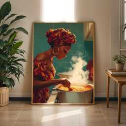 African Woman Cooking Jollof Art Print, Afrocentric Kitchen Decor - Poster Only - thumbnail 1