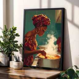 African Woman Cooking Jollof Art Print, Afrocentric Kitchen Decor - Poster Only - thumbnail 2