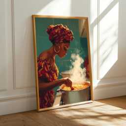 African Woman Cooking Jollof Art Print, Afrocentric Kitchen Decor - Poster Only - thumbnail 3