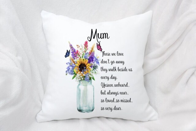 Personalised Flower Mason Jar Memorial Poem Cushion, Ideal Gift - image 1