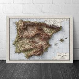 Spain & Portugal Map - Geology Elevation 2D Vintage Poster Balearic Islands Ibiza - thumbnail 1