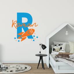 Rocket Ship Wall Decal For Bedroom Art, Personalized Name Decal, Customized Outer Space Kids Room Decor, Vinyl Sticker - thumbnail 2
