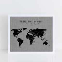 Family Adventures World Pushpin Map Personalised Pinboard Travel Gift Wedding Wall Art Framed With Pins - thumbnail 2