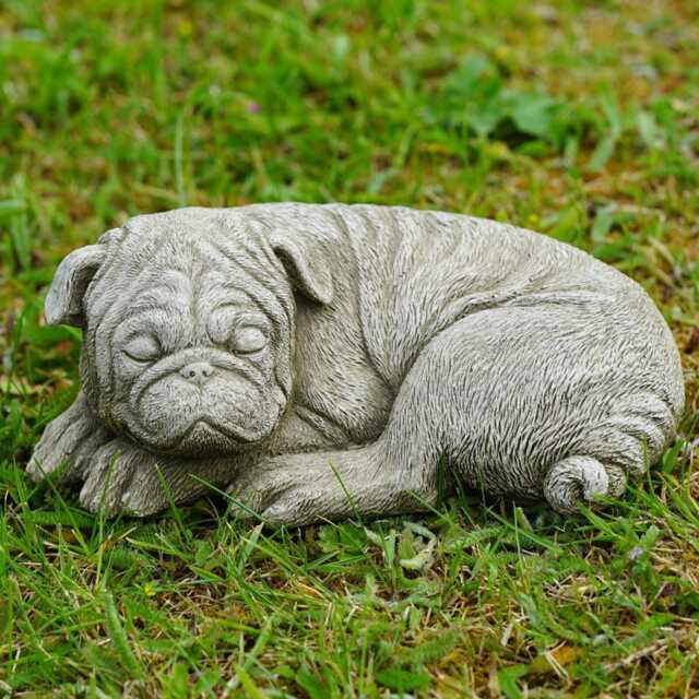 Sleeping Pug Dog Stone Statue - Outdoor Garden Ornament Puppy Sculpture Decoration British Pet Pugs - image 1