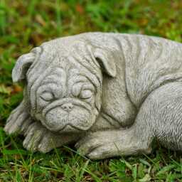 Sleeping Pug Dog Stone Statue - Outdoor Garden Ornament Puppy Sculpture Decoration British Pet Pugs - thumbnail 3