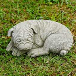 Sleeping Pug Dog Stone Statue - Outdoor Garden Ornament Puppy Sculpture Decoration British Pet Pugs - thumbnail 2