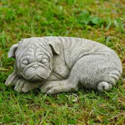 Sleeping Pug Dog Stone Statue - Outdoor Garden Ornament Puppy Sculpture Decoration British Pet Pugs - thumbnail 1