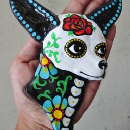 Chihuahua Art Day Of The Dead Dog Wall Hanging Dia De Los Muertos - Custom By Illustrated Ink Choose Your Own Colors - thumbnail 4