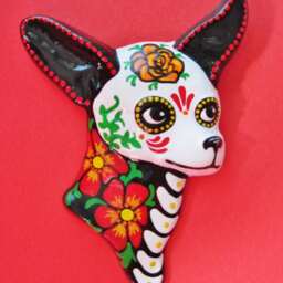 Chihuahua Art Day Of The Dead Dog Wall Hanging Dia De Los Muertos - Custom By Illustrated Ink Choose Your Own Colors - thumbnail 2