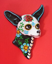 Chihuahua Art Day Of The Dead Dog Wall Hanging Dia De Los Muertos - Custom By Illustrated Ink Choose Your Own Colors - thumbnail 1