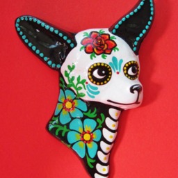 Chihuahua Art Day Of The Dead Dog Wall Hanging Dia De Los Muertos - Custom By Illustrated Ink Choose Your Own Colors - thumbnail 3