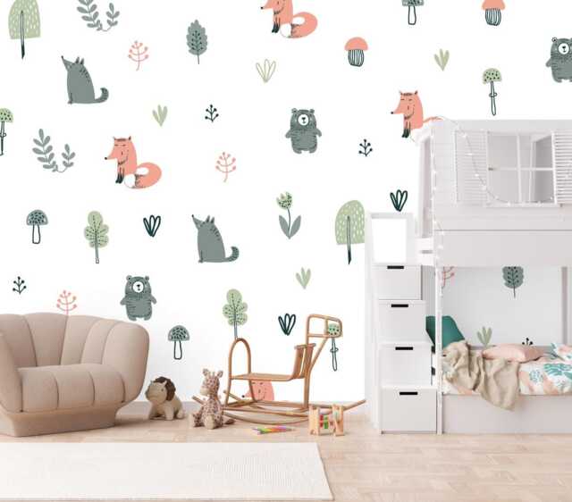 Pastel Woodland Wall Decals Removable Nursery & Kids Room Decor - 48 Pack - image 1