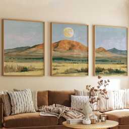 Orange Hill Trio, Neutral Landscape Wall Art Set - thumbnail 4