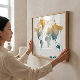 Gold & Teal Watercolour World Map Print - Travel Wall Art - thumbnail 3