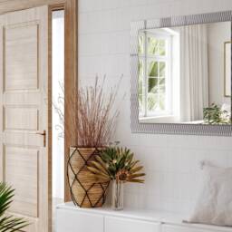 Textile Fabric Pattern Mirror, Rectangular Mirror With Frame, Gray Printed Decorative Wall Hallway - thumbnail 3