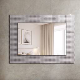 Textile Fabric Pattern Mirror, Rectangular Mirror With Frame, Gray Printed Decorative Wall Hallway