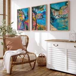 Set Of 3 Cinque Terre Posters, Italy Prints, Painted Coastal Wall Art, Mediterranean Travel Poster, Colourful Landscape Gift - thumbnail 3
