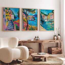 Set Of 3 Cinque Terre Posters, Italy Prints, Painted Coastal Wall Art, Mediterranean Travel Poster, Colourful Landscape Gift - thumbnail 2