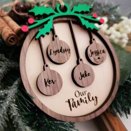 Personalized Wood Family Names Christmas Ornament - Engraved 2025 Keepsake - thumbnail 2