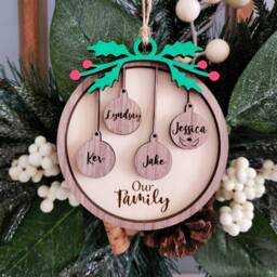 Personalized Wood Family Names Christmas Ornament - Engraved 2025 Keepsake - thumbnail 1