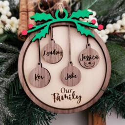 Personalized Wood Family Names Christmas Ornament - Engraved 2025 Keepsake - thumbnail 3
