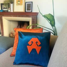 16x16 Silk Pillow, Blue Silk Hands-On-Hips Symbol, Embroidery Pillow, Cushion, Handmade Decorative Pillowcase, Turquoise Pillow - thumbnail 2