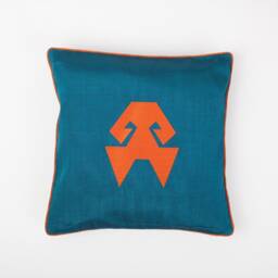 16x16 Silk Pillow, Blue Silk Hands-On-Hips Symbol, Embroidery Pillow, Cushion, Handmade Decorative Pillowcase, Turquoise Pillow - thumbnail 3