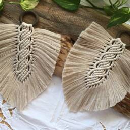 Sand Beige Feather Wall Hanging - Tapestry Art Bohemian Bedroom Living Room Scandi Home Interior D??cor - thumbnail 3