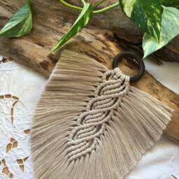 Sand Beige Feather Wall Hanging - Tapestry Art Bohemian Bedroom Living Room Scandi Home Interior D??cor - thumbnail 2