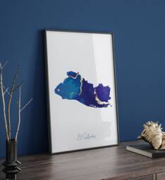 El Salvador Map Blue & Gold Wall Art Print - thumbnail 1