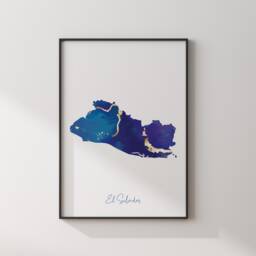 El Salvador Map Blue & Gold Wall Art Print - thumbnail 2