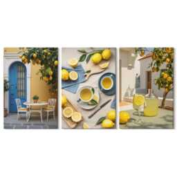 Canvas Set Of 3 Wall Art - Lemons Lemonade Blue Doors Summer Views, Yellow Canvas, Food & Drinks Decor - thumbnail 2