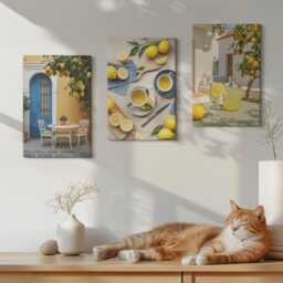 Canvas Set Of 3 Wall Art - Lemons Lemonade Blue Doors Summer Views, Yellow Canvas, Food & Drinks Decor - thumbnail 3
