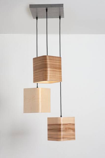 Red Gum, Maple, Zebrano Wood Veneer Pendant Light, Modern Linear Chandelier Lamp - image 1
