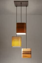 Pendant Light Fixture Made Of Red Gum, Maple & Zebrano Veneer, Modern Linear Chandelier, Handmade Lamp, Living Room Light, Office - thumbnail 1