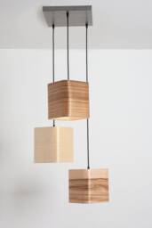 Red Gum, Maple, Zebrano Wood Veneer Pendant Light, Modern Linear Chandelier Lamp