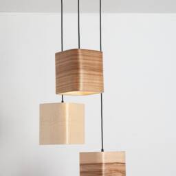 Pendant Light Fixture Made Of Red Gum, Maple & Zebrano Veneer, Modern Linear Chandelier, Handmade Lamp, Living Room Light, Office - thumbnail 2