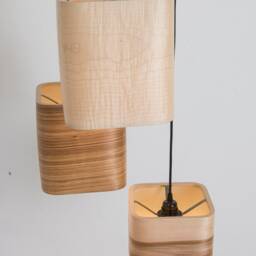 Red Gum, Maple, Zebrano Wood Veneer Pendant Light, Modern Linear Chandelier Lamp - thumbnail 3