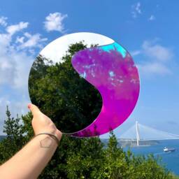 Holographic Acrylic Round Mirror Art Deco Home Decor - thumbnail 2