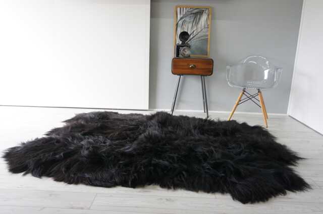 Black Brown Icelandic Sheepskin Rug Silky Long Wool, Sexto 6-Pelt - image 1