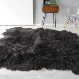 Black Brown Icelandic Sheepskin Rug Silky Long Wool, Sexto 6-Pelt - thumbnail 3