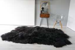 Black Brown Icelandic Sheepskin Rug Silky Long Wool, Sexto 6-Pelt - thumbnail 1