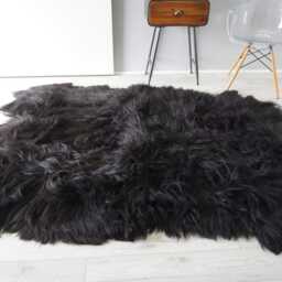 Black Brown Icelandic Sheepskin Rug Silky Long Wool, Sexto 6-Pelt - thumbnail 2