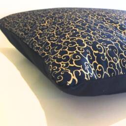 Navy Blue Cushion Cover Oriental Gold Cloud Design, Handmade Cotton Pillow - thumbnail 2
